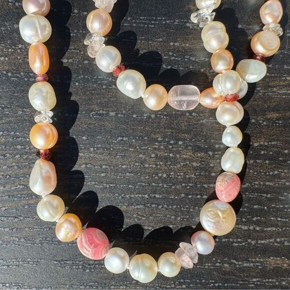 Vintage Honora 40" Pearl & Gemstone Necklace & Bracelet Set Pink Rhodochrosite - Picture 16 of 16